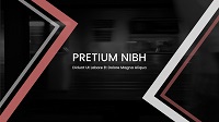 Professionally designed eLearning course thumbnail with a blurred subway background and various white and red lines angled on the left and right sides. The center displays the title 'PRETIUM NIBH'.