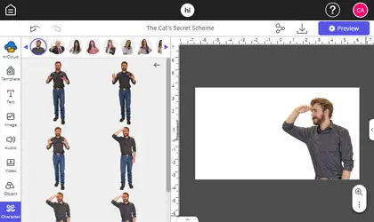 hicreo.com feature allowing the addition of customizable character illustrations to presentations