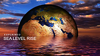 Sea Level Rise presentation thumbnail featuring earth sinking in purple-colored water with dark sky