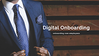 Thumbnail image for Digital Onboarding eLearning course featuring a businessman holding a jacket and closing it over his chest.